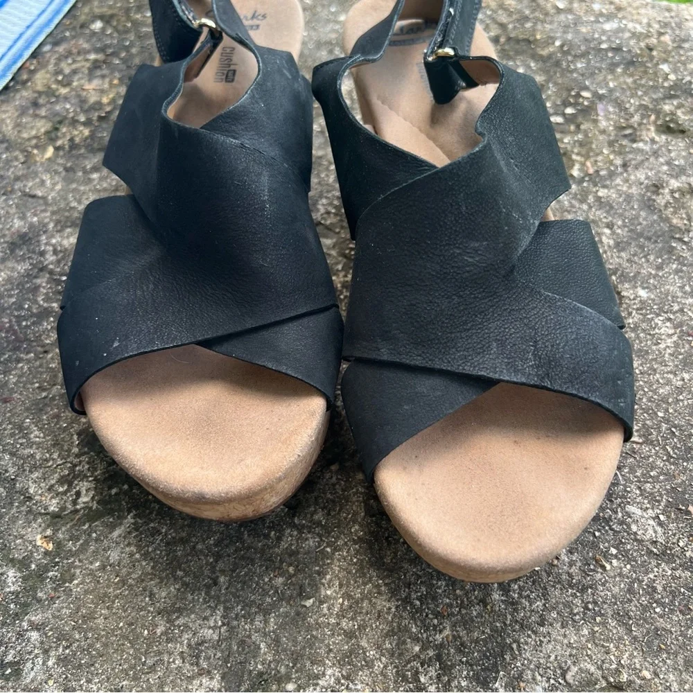 Clarks Black Wedge Sandals